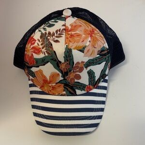Roxy Navy Blue Trucker Hat with floral and stripes